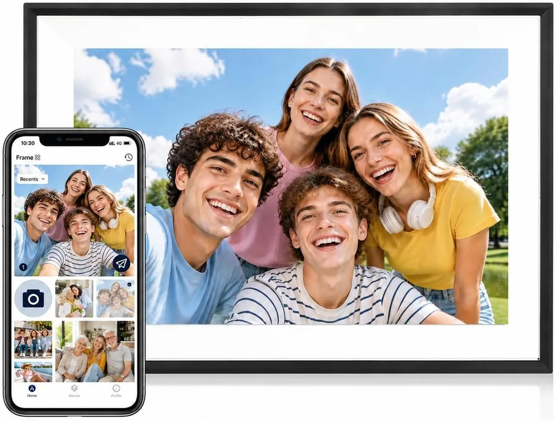 Marco de Fotos Digital con WiFi, 10,1 Pulgadas, 1280×800P, Rotación Automática, 32 GB, Marco de Fotos Digital Que Permite Compartir Fotos de Forma Fácil e Instantánea con la Aplicación AiMOR