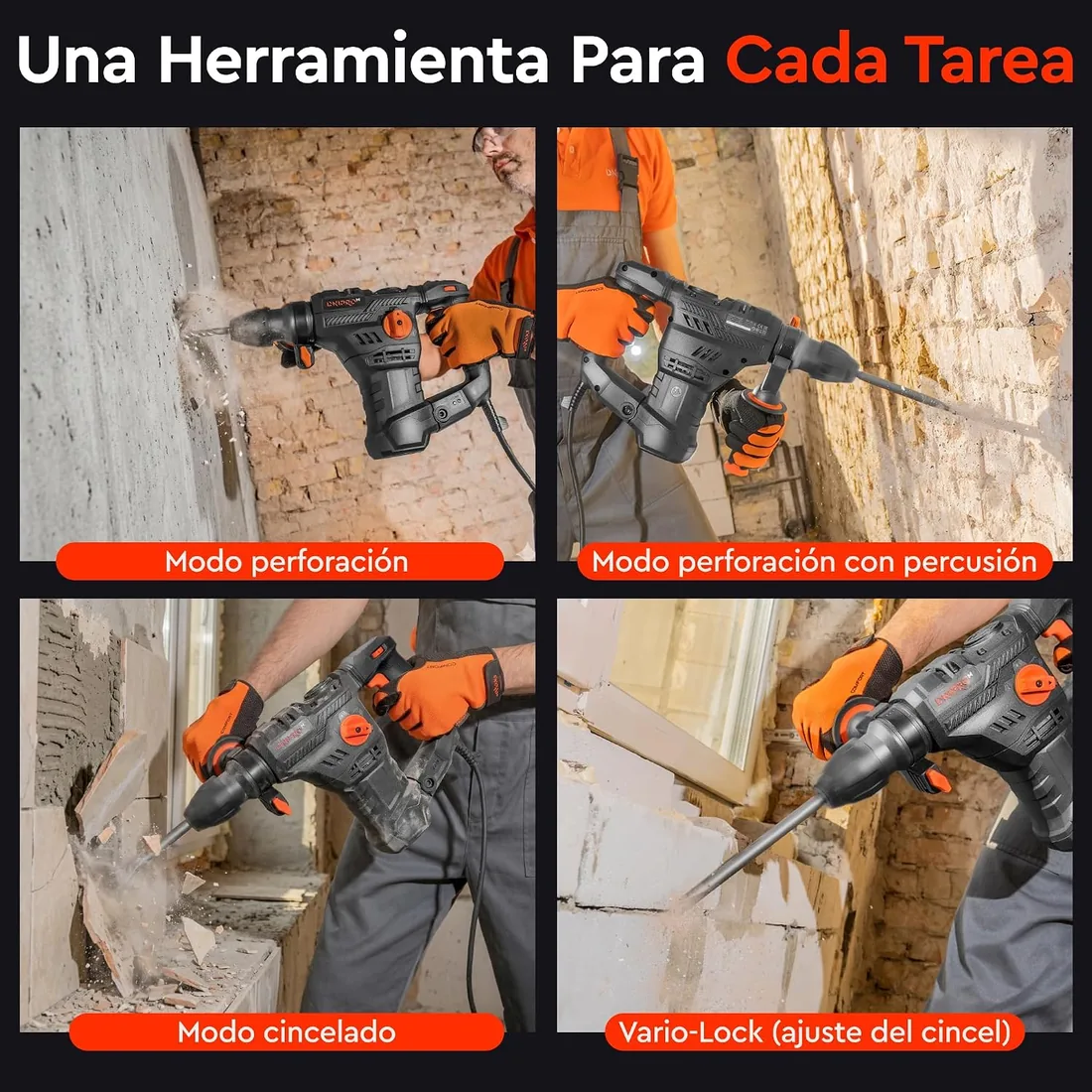 BH-20 Martillo Percutor Perforador SDS Plus 1650W 5,5J 4 Modos | Martillo demoledor y taladro percutor con cable | 4 modos, velocidad variable, embrague R-Control | Hormigón Ø36 mm foto 3