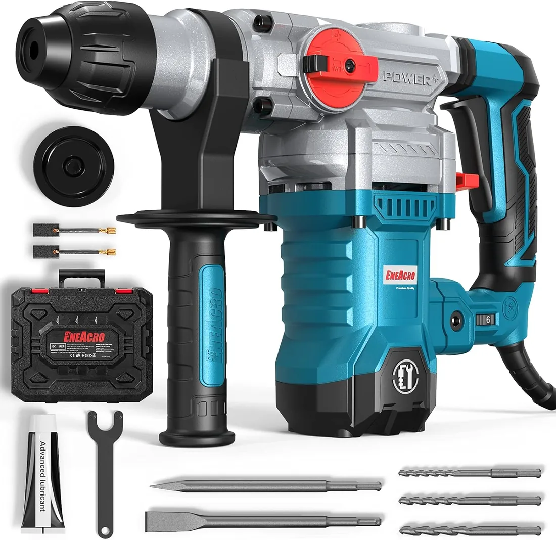ENEACRO Martillo Perforador 1500W, 6J Energía de Impacto, 6 Velocidades,SDS Plus Mandril, 4 Funciones con Embrague de Seguridad& Control de Vibración Incluyendo Cinceles y Brocas con Caja Azul foto 3
