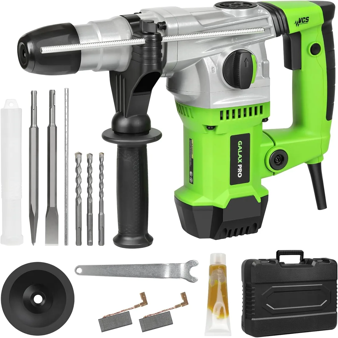 GALAX PRO Martillo Perforador 1500W, 4000BPM Martillo Demoledor | con SDS-Plus Mandril y Embrague de Seguridad,4 Funciones,6 J, Incluye Grasa, Cinceles, Brocas y Bolsa de Herramientas