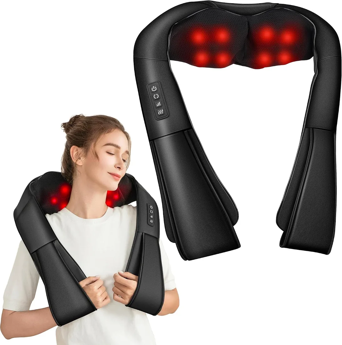 Brelley Masajeador, Cojín Masajeador Cervical y Espalda | Cuero PU, con Tres Niveles de Calefacción Ajustables, Aliviar el Dolor Muscular, Regalo para Mujeres y Hombres, Mamá y Papá