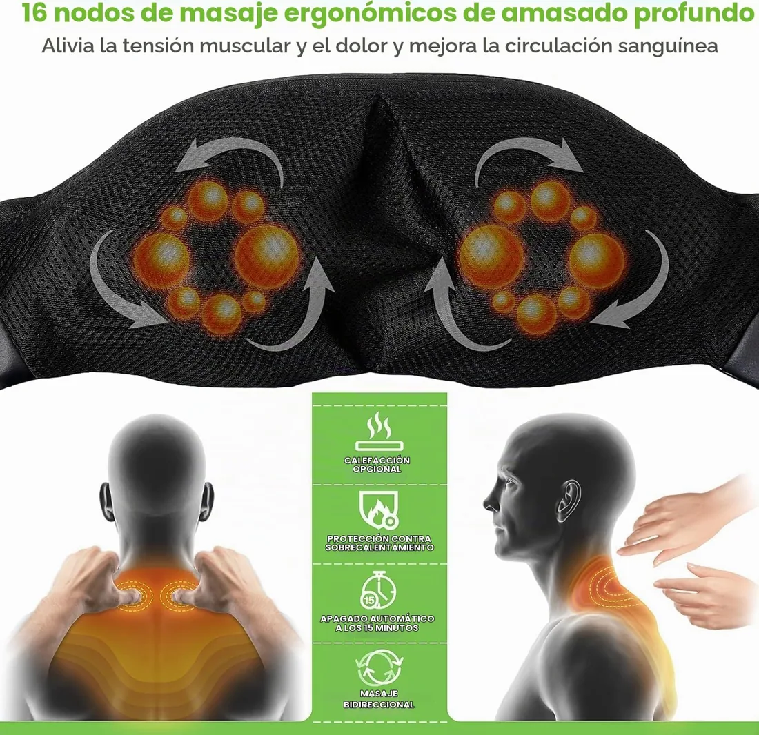 Cotsoco Masajeador Cervical y Espalda con Calor Relajante,Cuero PU | Shiatsu Eléctrico Maseajor de Cuello y Hombros , 3D Masaje de Amasamiento Giratorio,Regalos Originales Mujer/Hombre foto 2