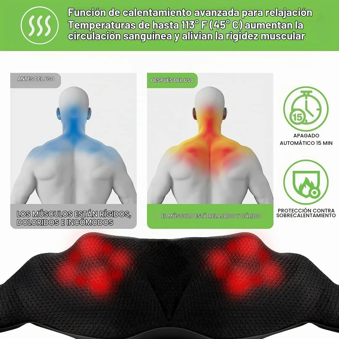 Cotsoco Masajeador Cervical y Espalda con Calor Relajante,Cuero PU | Shiatsu Eléctrico Maseajor de Cuello y Hombros , 3D Masaje de Amasamiento Giratorio,Regalos Originales Mujer/Hombre foto 3