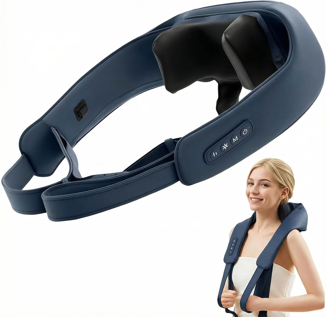 Healthrelif Shiatsu Masajeador cervical - Masajeador para Cuello, Hombros, Espalda y Piernas,con función de calor,Masajeador Portátil para Casa, Oficina o Viaje (Azul Oscuro) foto 2