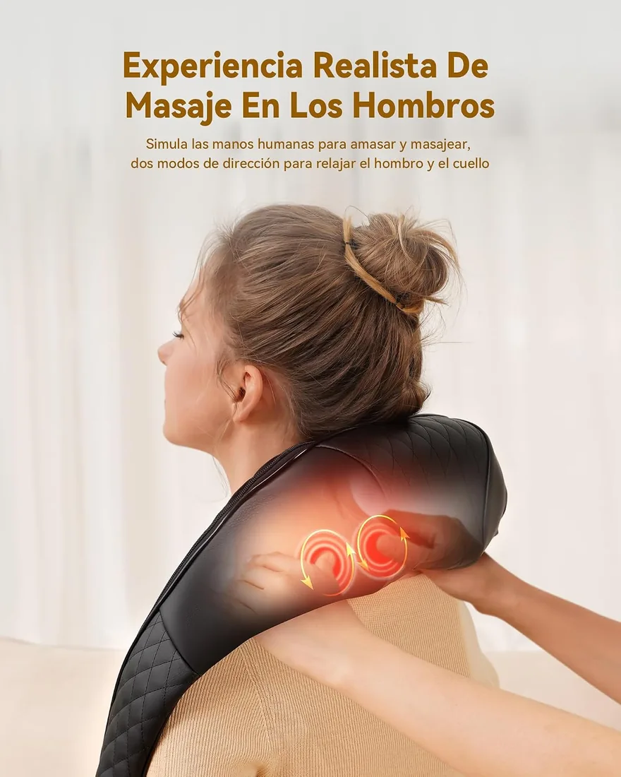 KNQZE® Masajeador Cuello 4D Shiatsu con Calor, cuello, hombros, espalda | Masaje shiatsu 4D profundo con calor, piel negra. Para cuello, hombros, espalda. Ideal hogar, oficina, coche. foto 3