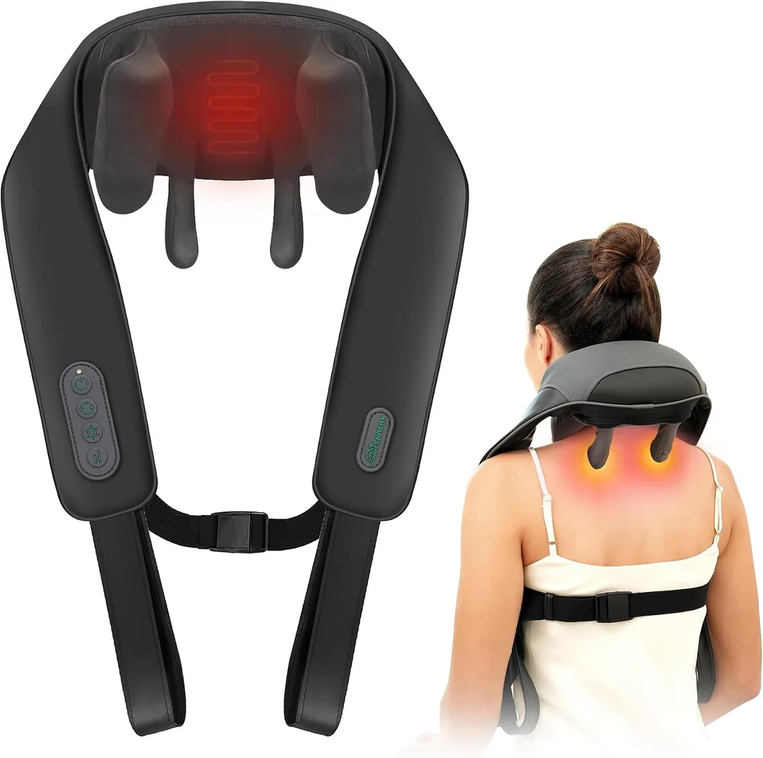Snailax Masajeador Cervical, Masajeador cervical y espalda con Calor, Masajeador Inalámbrico de Cuello, 4D Shiatsu maseajor cervical y espalda con Masaje,Regalos para Hombres Mujeres
