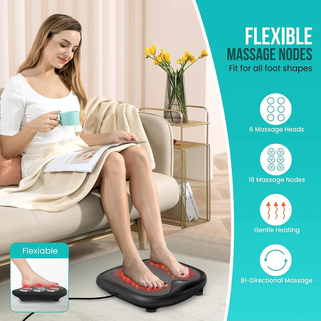 Snailax 2 en 1 masajeador de pies Shiatsu con Calor, Nudos de Masaje Flexibles para Todos los tamaños de pies, Calentador de pies, analgésico eléctrico foto 2