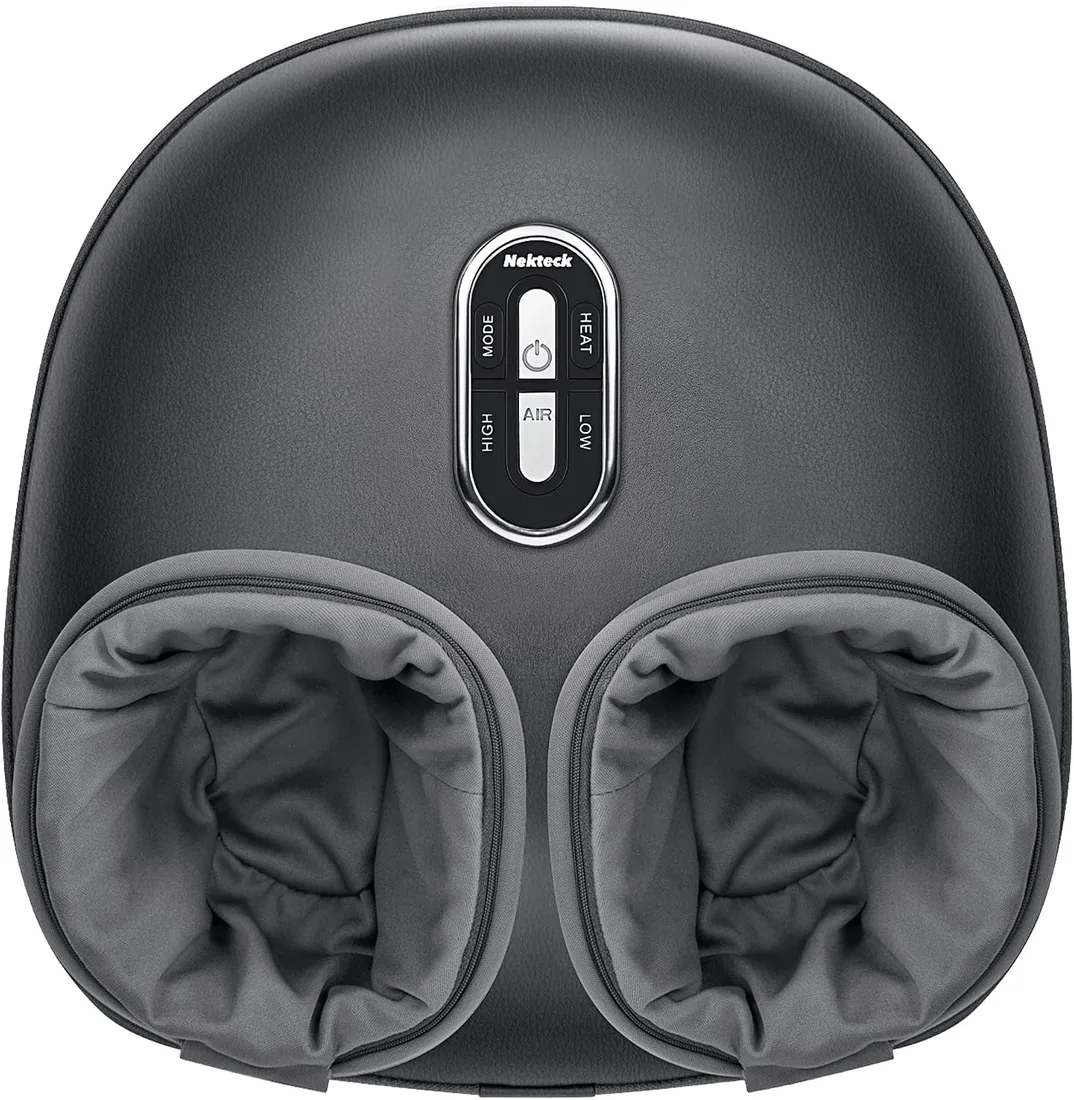 Nekteck Masajeador de pies con calor, máquina de masaje Shiatsu, amasado profundo, compresión de aire, mejora la circulación sanguínea, relájate para uso doméstico u oficina (gris oscuro) foto 2