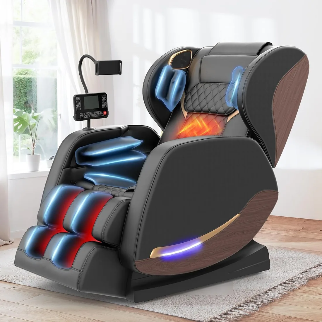 sillón masaje reclinable de cuerpo completo con 14 rodillos de masaje | 8 Bolsas de Aire,Calefacción para Piernas y Cintura,Altavoz Bluetooth,Sillón Masajeador Gravedad Cero para Cine en Casa