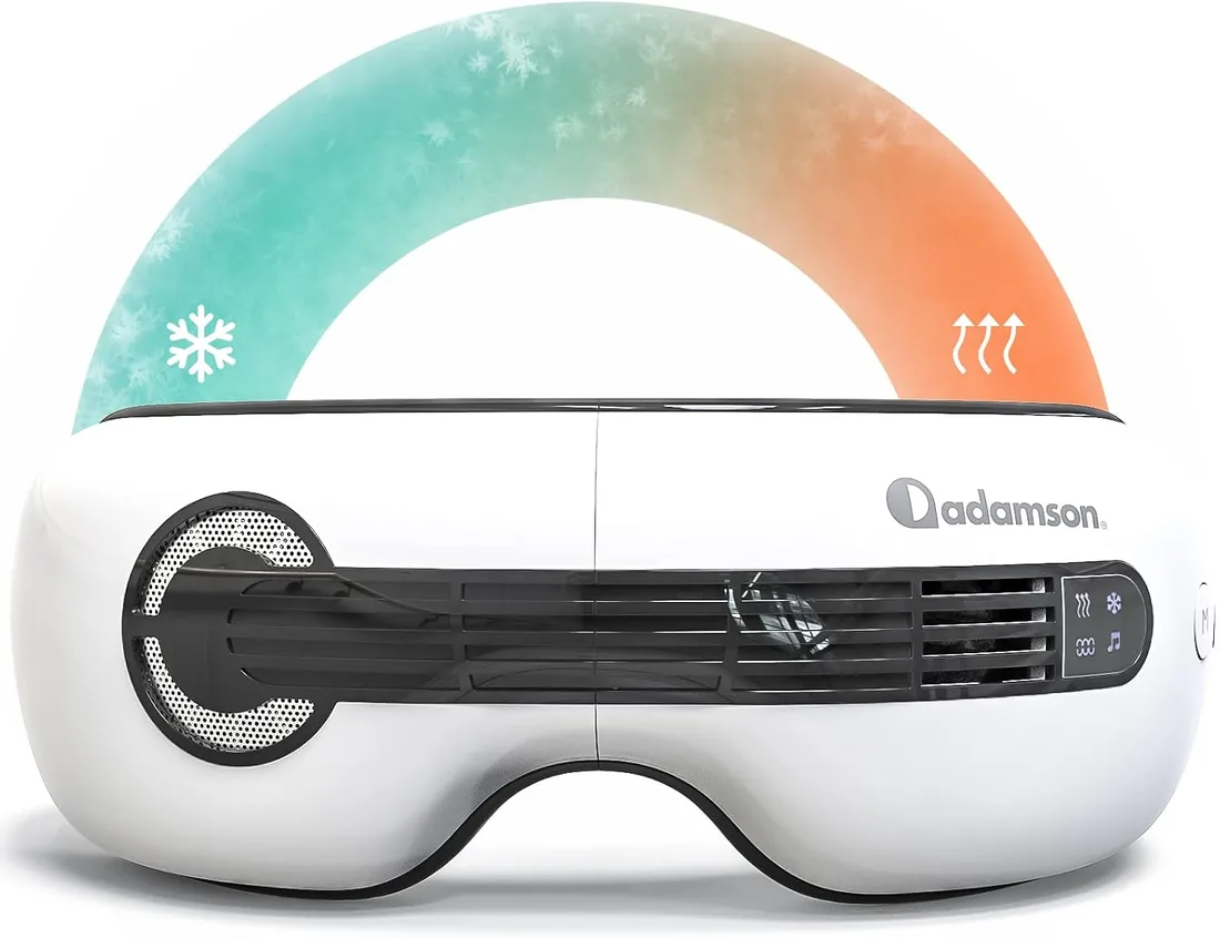 A80 Masajeador de Ojos Frío y Calor, Bluetooth, Recargable | Masaje Shiatsu con Acupresión, Correa Ajustable de Piel Hipoalergénica y Sonidos Relajantes - 40C Calor, 20C Frío, Blanco foto 2