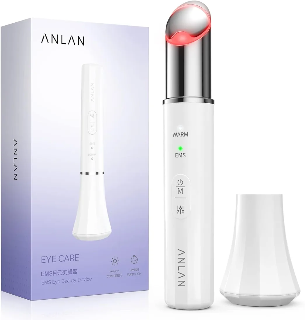 ANLAN Masajeador de Ojos, EMS Dispositivo de Ojos Antiarrugas y Antiedad, Luz Roja& Azu de LED Terapia, 40 ℃ Compresa Caliente, Mejora Ojeras, Bolsas, Hinchazón, Arrugas, Contorno de Ojos foto 2