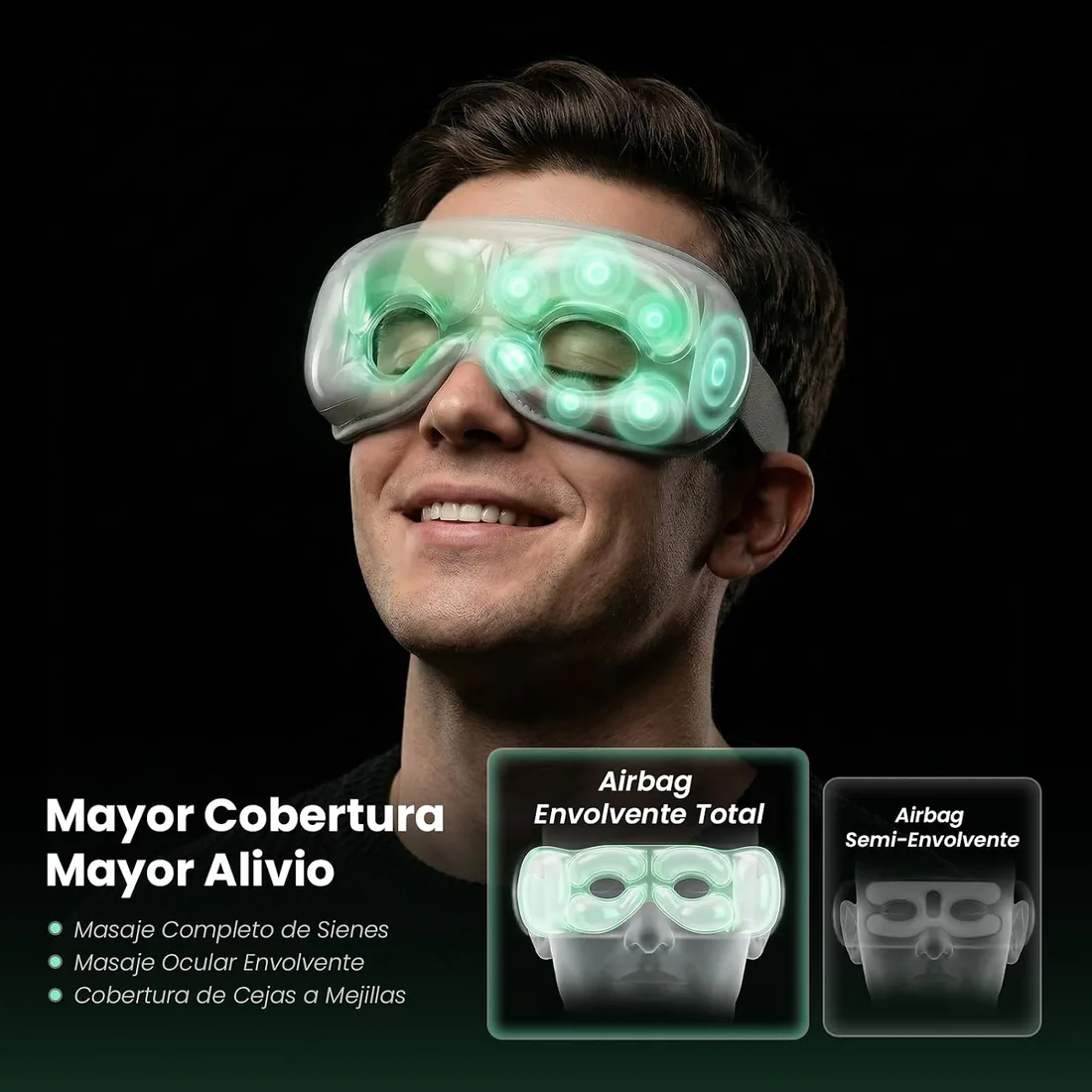 Bob and Brad EyeOasis 3 Masajeador de ojos con calor y frío, gafas presoterapia ocular con música y compresión, masajeador para migrañas, sequedad y fatiga foto 2
