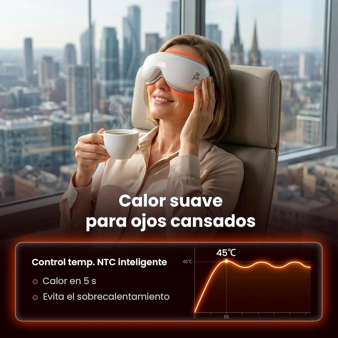 Bob and Brad EyeOasis 3 Masajeador de ojos con calor y frío, gafas presoterapia ocular con música y compresión, masajeador para migrañas, sequedad y fatiga foto 3