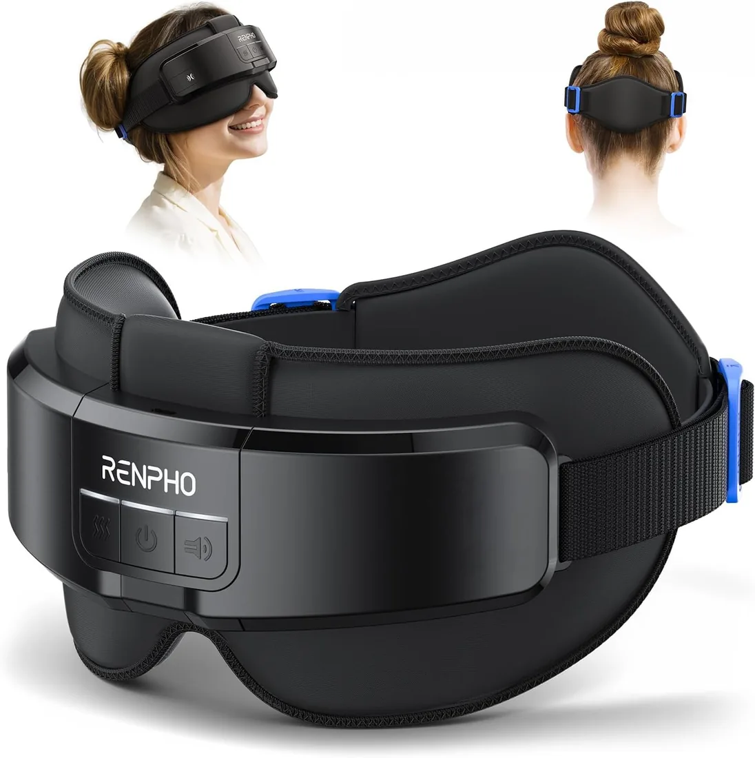 RENPHO Masajeador de Cabeza y Ojos, Máscara Ocular Térmica para Migrañas | Masajeador de cabeza para la frente, la nuca y las sienes; reduce la fatiga visual; regalos originales para mujer
