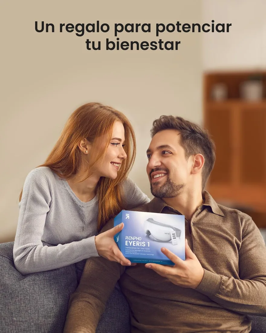 RENPHO Masajeador de ojos con control remoto y calor, regalo mujer | 2 Niveles de Calor, Masajear ojos para aliviar la tensión ocular, Círculos oscuros Bolsas de ojos, Mejorar el sueño foto 2