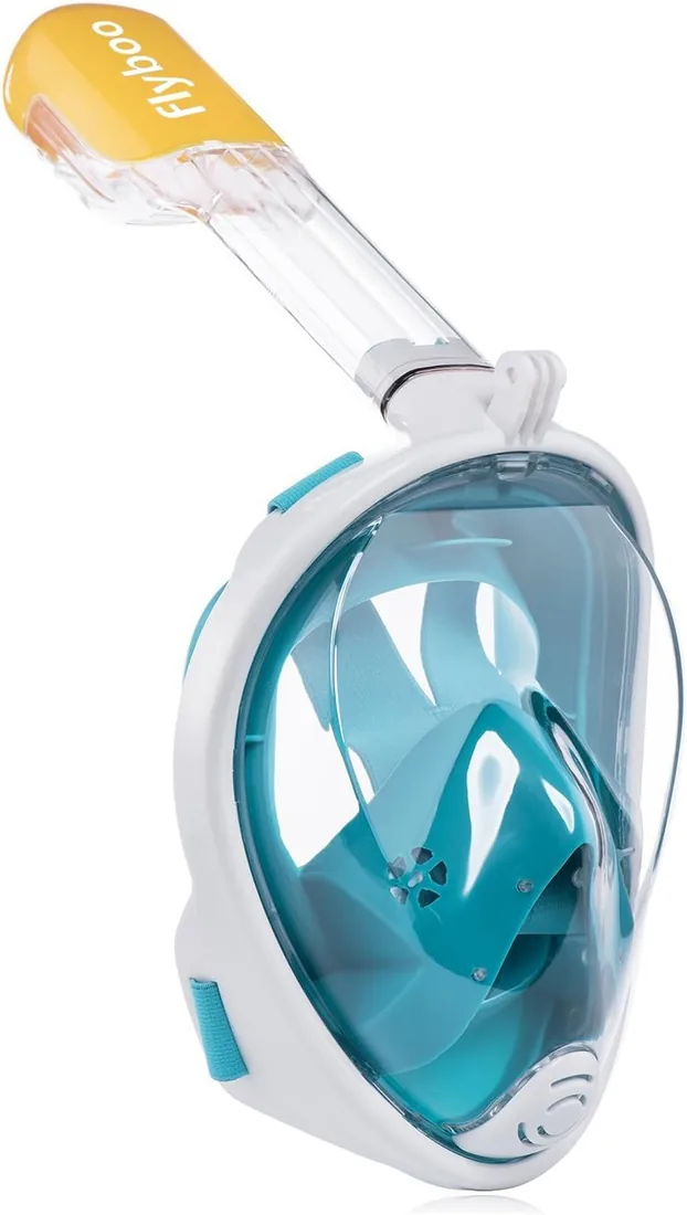 Flyboo Máscara de Snorkel 180° Vista Panorámica de Cara Completa, Buceo con Tecnología Anti-Niebla y Anti-Fugas, Compatible con Cámara Deportiva para Adultos y Niños
