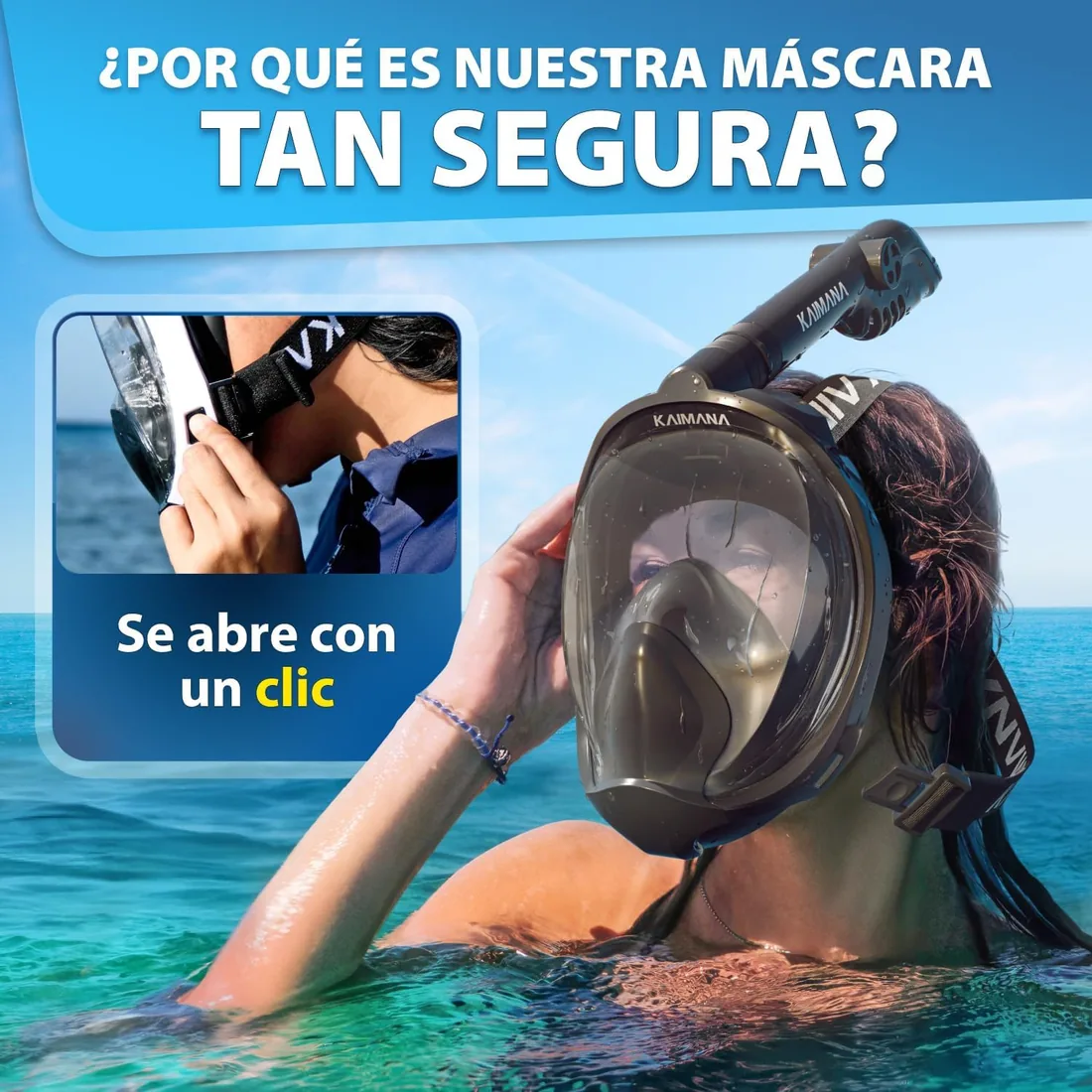 KAIMANA® Máscara Snorkel Niño Integral – Máscara Buceo Niño Full Face 4-10 Años con Sistema CO₂-Safe, Anti-Vaho y Anti-Filtraciones – Incluye Bolsa de Transporte foto 3
