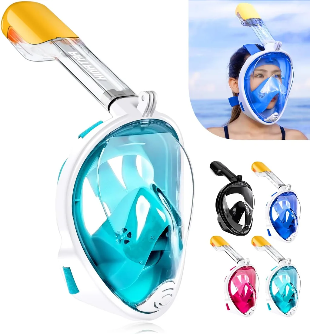 Máscara de Buceo, 180°Panorámica Máscara de Snorkel de Cara, Anti-vaho Anti-Fuga,con Tapones con Tapones para los oídos Impermeables, Easy Breathe para Adultos,Jóvenes,Niños