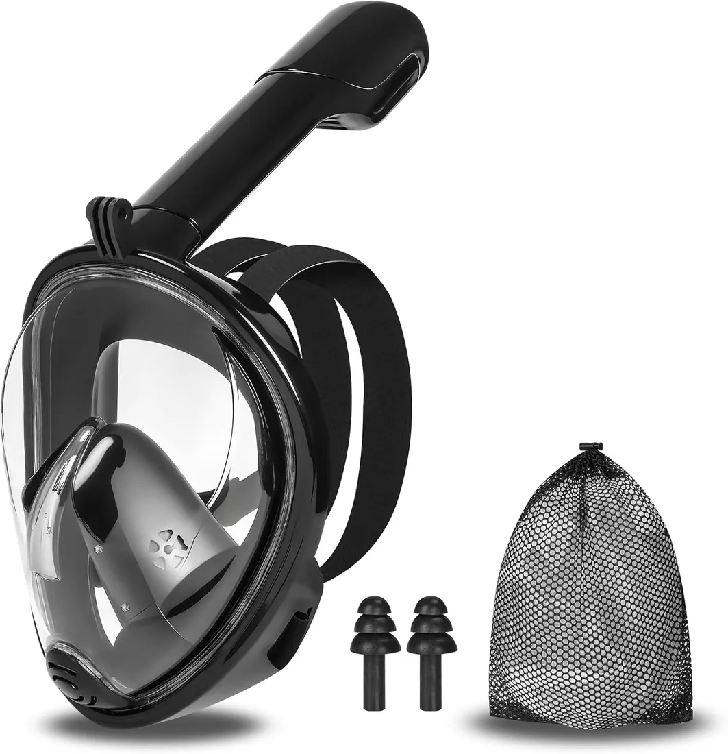 Máscara de Buceo de Cara Completa,180° Vista Máscara Snorkel con Diseño Panorámico,Anti-Vaho Anti-Fuga Máscara de Gafas Compatible con Soporte de Cámara,Diseño Desmontable para Adultos