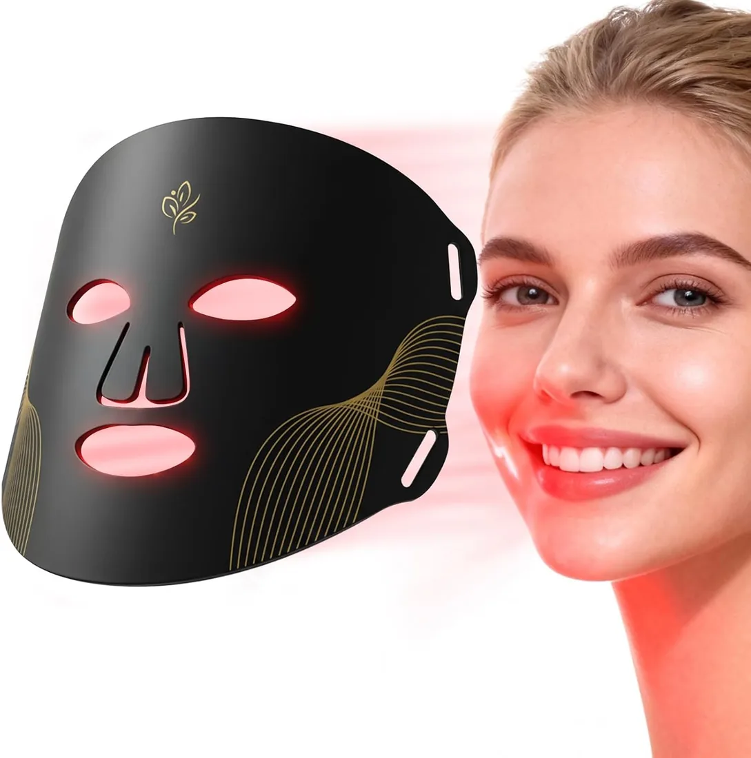 Máscara de Terapia de Luz Roja - Máscara Facial LED con 5 Modos de LED Rojo y Azul, Control Remoto, 4000mAh, Bolsa de Almacenamiento, Correa para la Cabeza, Almohadillas para los Ojos, Uso en Oficina foto 2