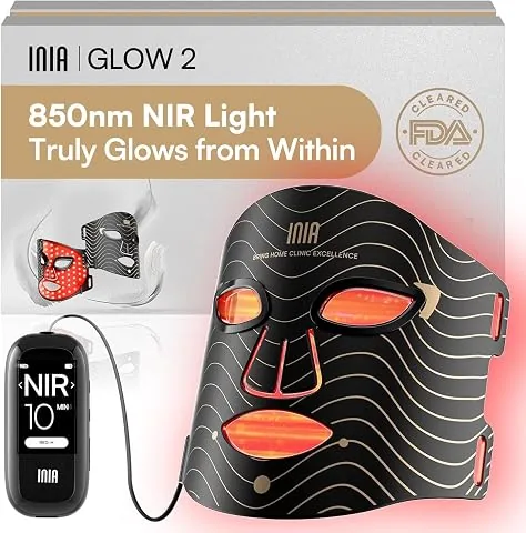 INIA GLOW Máscara LED Facial, Luz Roja y Azul, 3 Modos, 220 LEDs | Resultados visibles, Batería recar