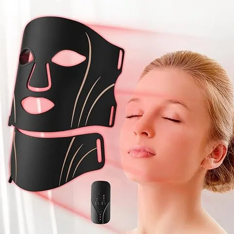 Máscara LED Facial y Cuello, Máscara de Fototerapia LED de Silicona Flexible, Máscaras de Alta Energía con Luz de 7 Colores para el Cuidado de la Piel