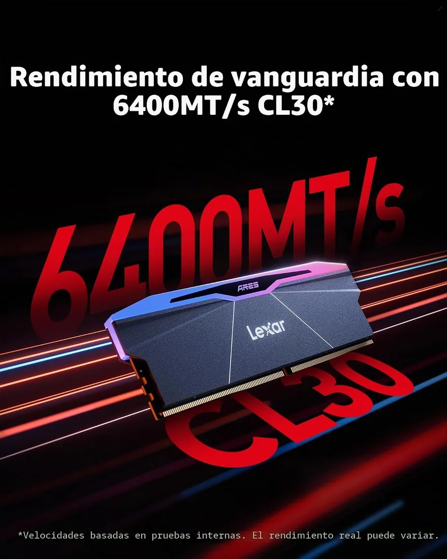 Lexar Kit de Memoria RAM RGB DDR5 de 32 GB (2 x 16 GB) 6400 MHz CL30 | memoria UDIMM de 288 pines para ordenadores de juegos, DRAM de escritorio para Intel XMP 3.0, AMD EXPO, CL30-38-38 foto 2