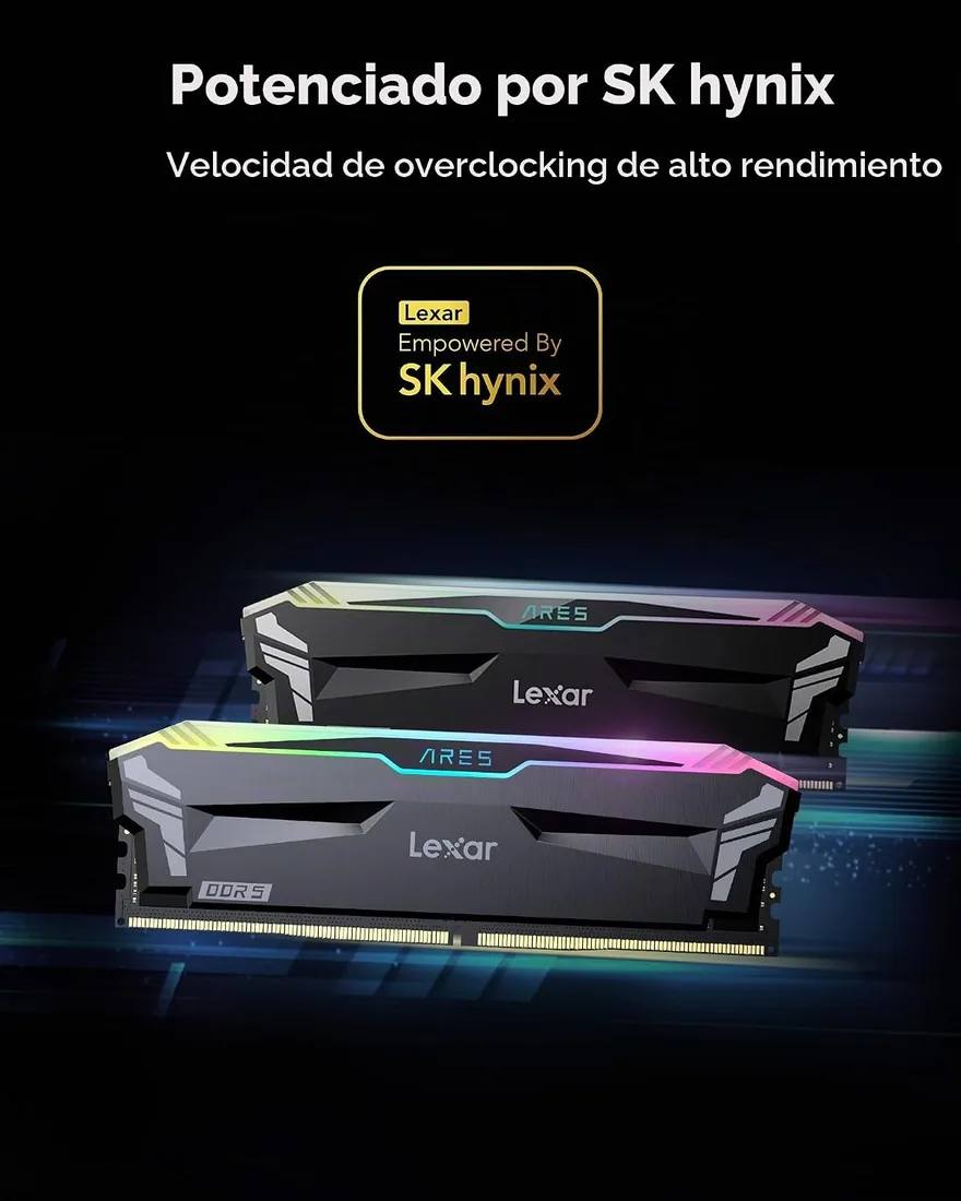 Lexar RGB DDR5 RAM 32GB Kit (2x16GB) 6800MHz CL34, 288-Pin UDIMM PC Gaming Computer Memory, Desktop DRAM for XMP 3.0, AMD EXPO, CL34-45-45-108, 1.4V foto 2