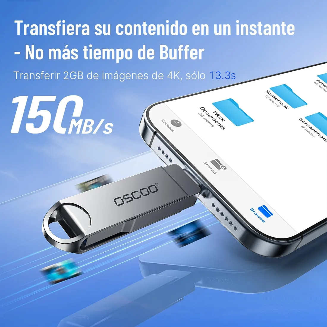 64GB USB 3.1 Gen1 Dual USB-C/A Pendrive | Memoria USB externa portátil con doble interfaz USB-C y USB-A, compatible con smartphones, portátiles y tabletas. foto 3