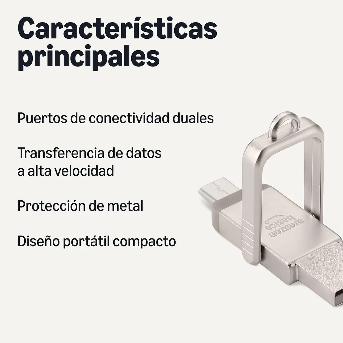 Amazon Basics Memoria USB, Memoria Portátil con Puertos USB C y USB A Duales, 128GB, Color Champán Plateado foto 2