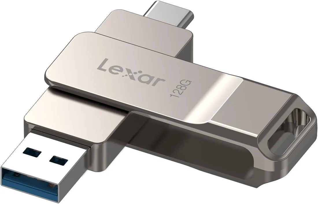 Lexar D40E Unidad Flash Dual USB Tipo-C, USB-A/C, 128GB, Champán Plateado | USB 3.2 Gen 1, Type-C, Carcasa de Metal, Diseño Giratorio