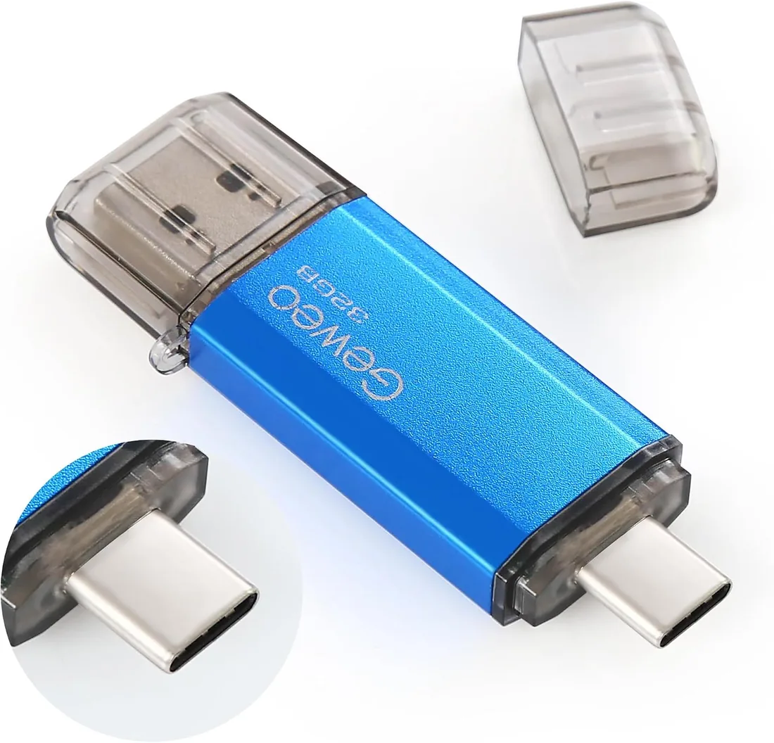 Memoria USB 32GB, Flash Drive USB 2.0 Pendrive 32GB 2 en 1 OTG USB C Memory Stick para Smartphones Android, Windows, Android, Pc, Tabletas y Otras Dispositivos USB o Tipo C (Azul)