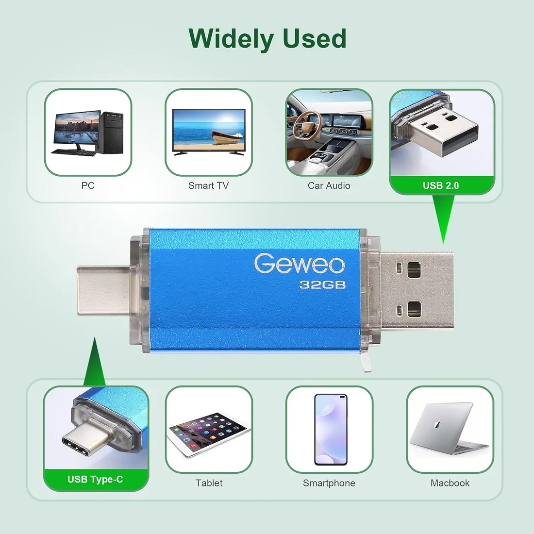 Memoria USB 32GB, Flash Drive USB 2.0 Pendrive 32GB 2 en 1 OTG USB C Memory Stick para Smartphones Android, Windows, Android, Pc, Tabletas y Otras Dispositivos USB o Tipo C (Azul) foto 3