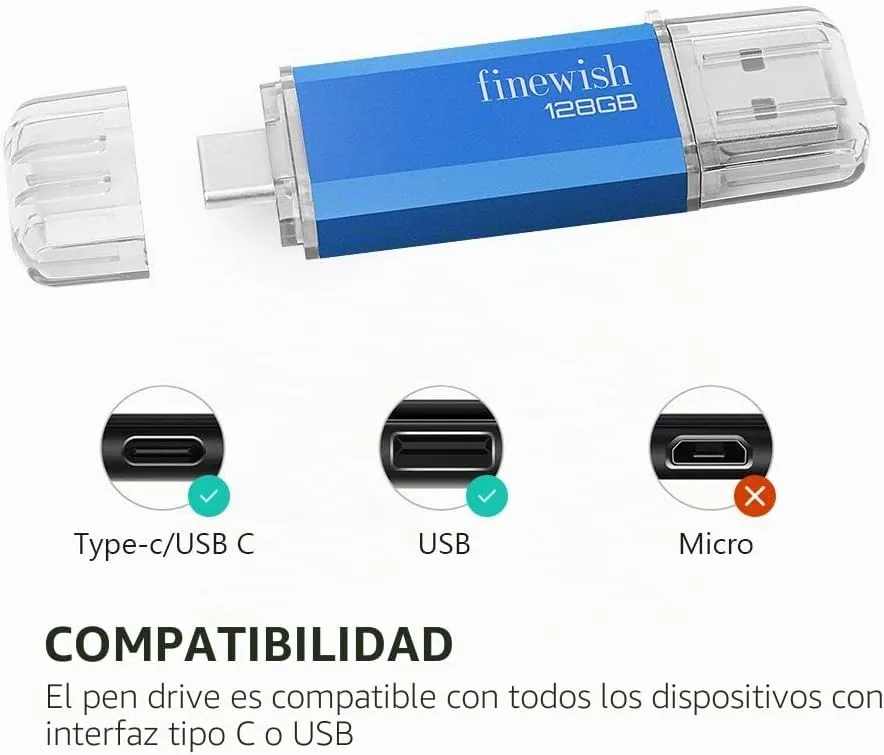 Tipo C Memoria USB 128gb, Pen Drive USB C 128 GB 2 en 1 Tipo C Y USB 2.0 Memoria Flash 128gb para Smartphones Android, Windows, Android, Pc, Tabletas, Almacenamiento DE Datos Externo Etc (Azul) foto 2