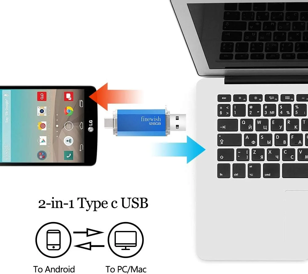Tipo C Memoria USB 128gb, Pen Drive USB C 128 GB 2 en 1 Tipo C Y USB 2.0 Memoria Flash 128gb para Smartphones Android, Windows, Android, Pc, Tabletas, Almacenamiento DE Datos Externo Etc (Azul) foto 3