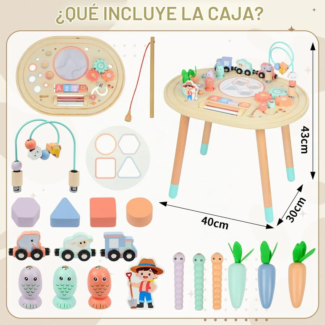 10-en-1 Mesa de Actividades Bebés, Montessori de Madera para Niños 1Años | Juguete Sensorial con Juego de Pesca, Tren de Animales y Clasificador de Formas, Regalo Cumpleaños Navidad para Niña Niño foto 2
