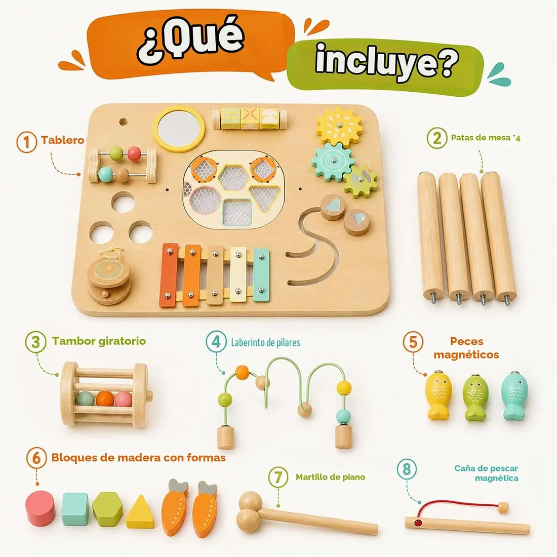 Atoylink Mesa Sensorial Montessori de Madera, Mesa Actividades Bebe | Mesa de Actividades 10 en 1 con Pesca Magnética, Xilófono, Laberinto de Cuentas, Encajables, Juguete Educativo foto 3