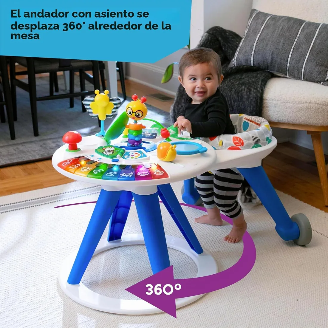 Baby Einstein, Centro y Mesa de Actividades Around We Grow, Andador Evolutivo, Estación de Juguetes Extraíble, Multilingüe, Asiento Gira 360°, Altura Ajustable, a partir de 6 meses foto 3