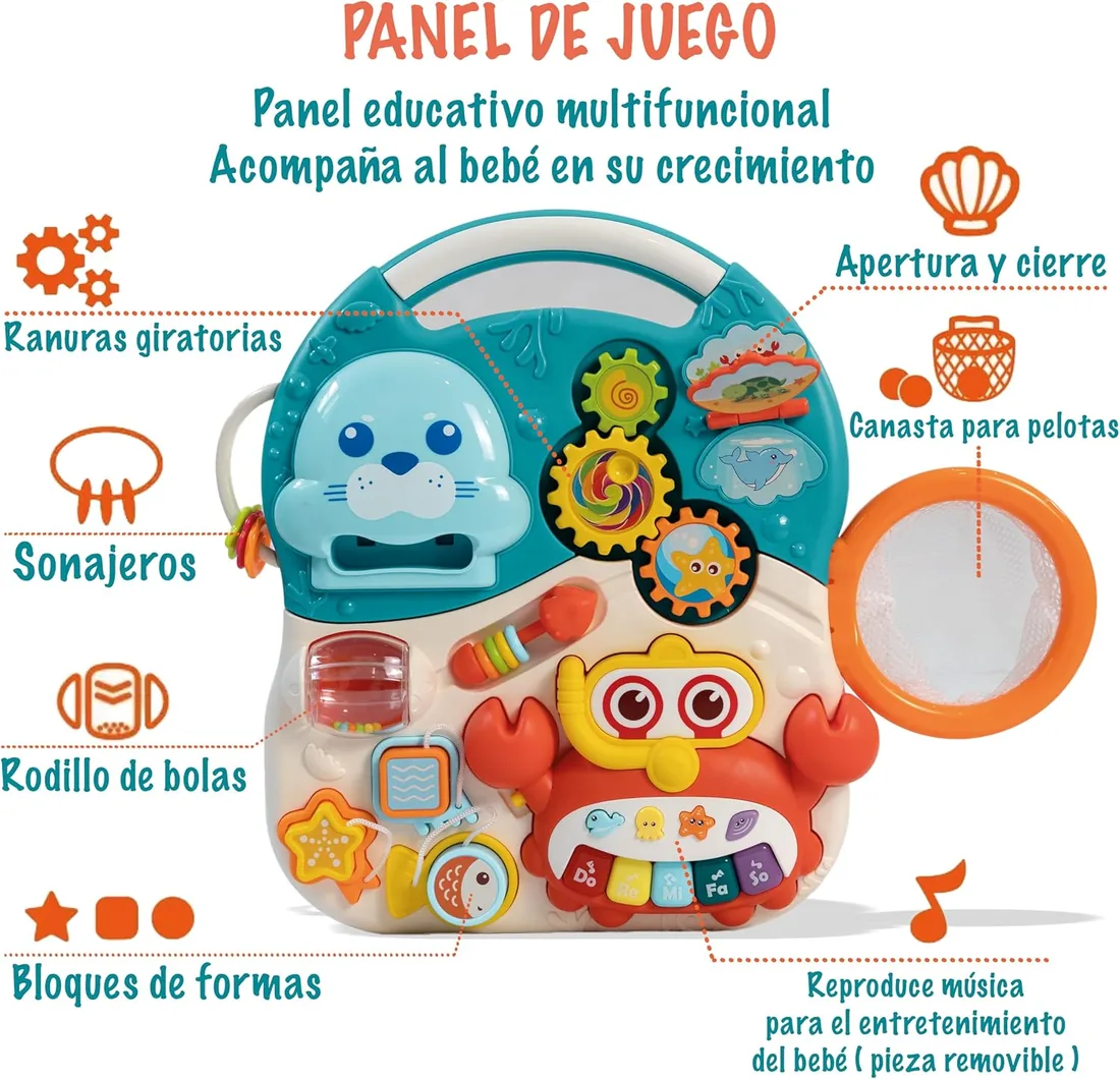 Correpasillos Bebé, Andador Bebé + Mesa de actividades - 2 en 1 - Tablero Extraíble - Ruedas con bloqueo - Mango regulable a 2 alturas - Contiene instrumento musical y juguetes, 12M+ (AZUL) foto 2