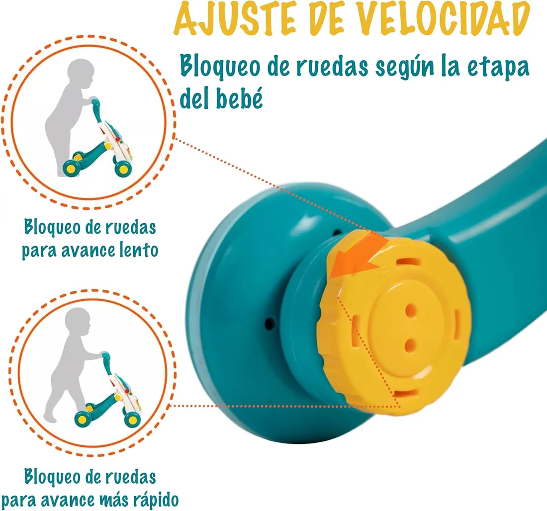 Correpasillos Bebé, Andador Bebé + Mesa de actividades - 2 en 1 - Tablero Extraíble - Ruedas con bloqueo - Mango regulable a 2 alturas - Contiene instrumento musical y juguetes, 12M+ (AZUL) foto 3