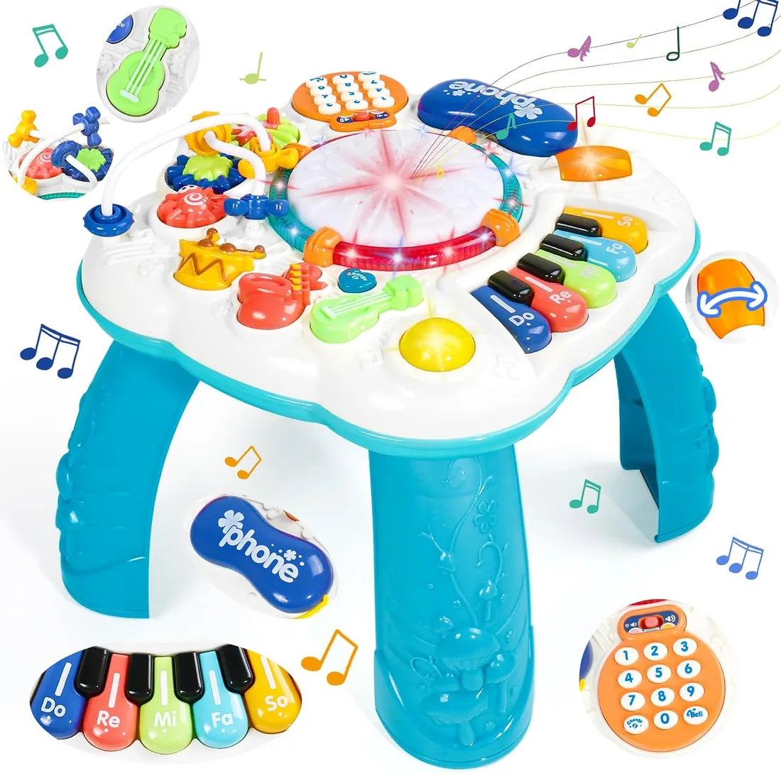 Juguetes Niños 1 Año, Mesa Actividades Bebe 1 Año, Juego Montessori 1+ | Mesa de Juegos Bebe Montessori con Sonido, Luces y Música, Juguete Educativo y Regalo para Bebe de 1-2 Años, Niño y Niña