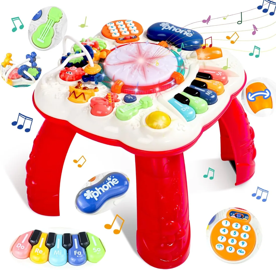 Juguetes Niños 1 Año, Mesa Actividades Bebe 1+ Juguete Montessori Musical | Mesa de Juegos Montessori con Sonido, Luces y Música, Juguete Educativo y Regalo para Bebe de 1-2 Años, Niña y Niño