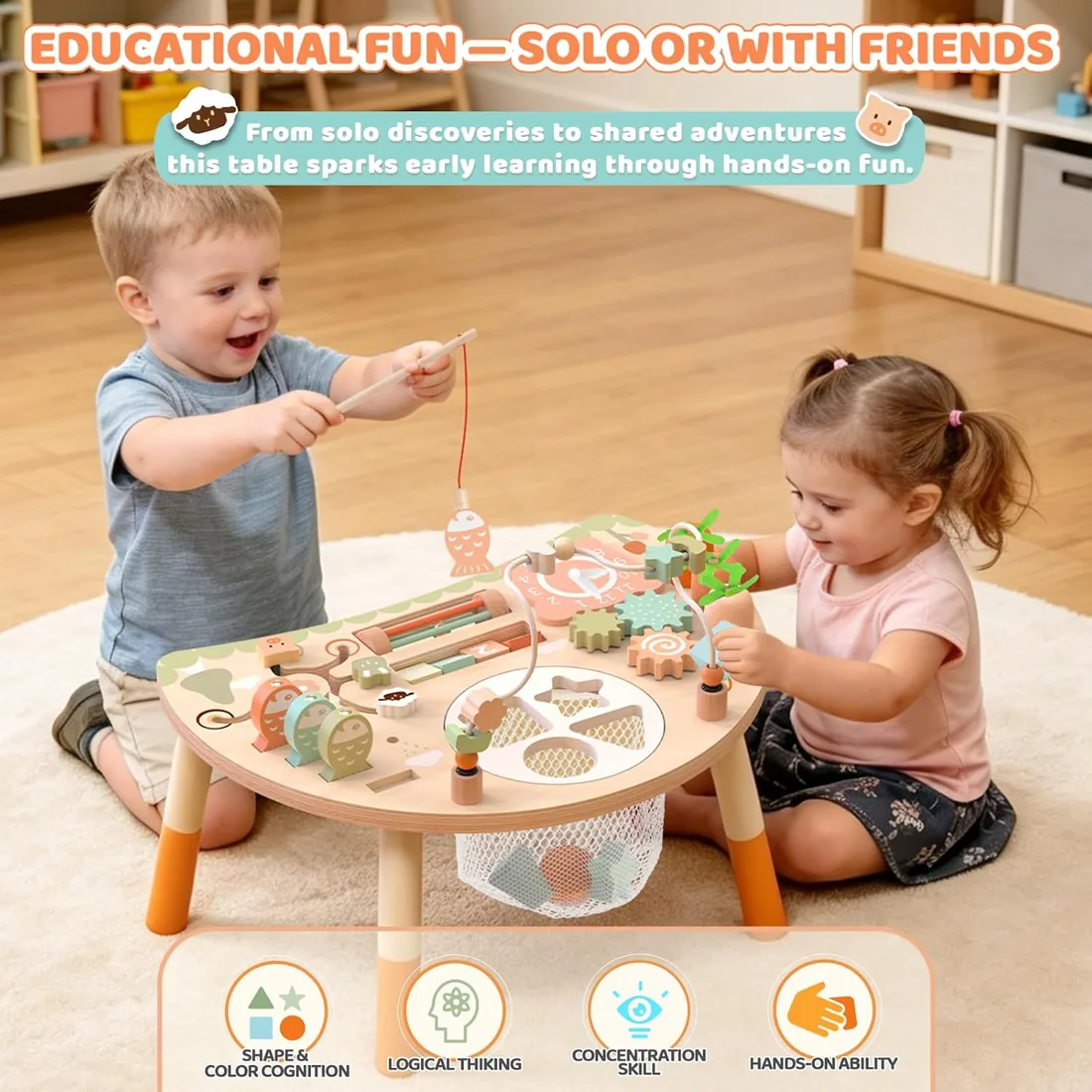 Mesa Actividades Bebé 1 año, Juguete Montessori Madera 9 en 1, Regalo Niños | 9 Juegos en 1: Laberinto de Cuentas, Pesca, Clasificador de Formas y Reloj – Estimula al Bebé Desde 1 Año, Regalo Idea foto 3