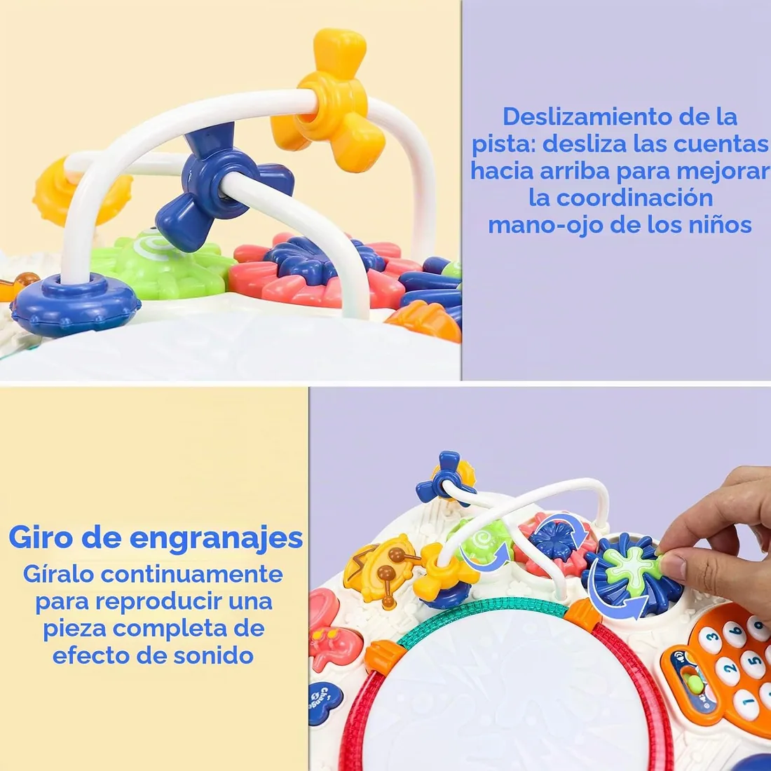 Mesa Actividades Bebé 6 en 1 - Juguete Musical Regalo 1-3 Años | Mesa interactiva Montessori con piano, tambor, teléfono, luces y 16 melodías; plástico, 33x33x26 cm, desde 12 meses foto 3