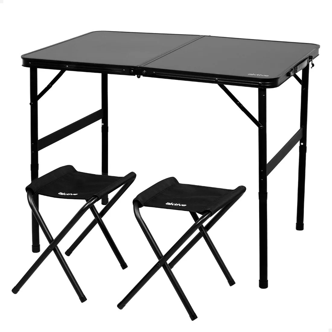 AKTIVE Mesa Camping Plegable, 2 taburetes, Altura Ajustable (63190)