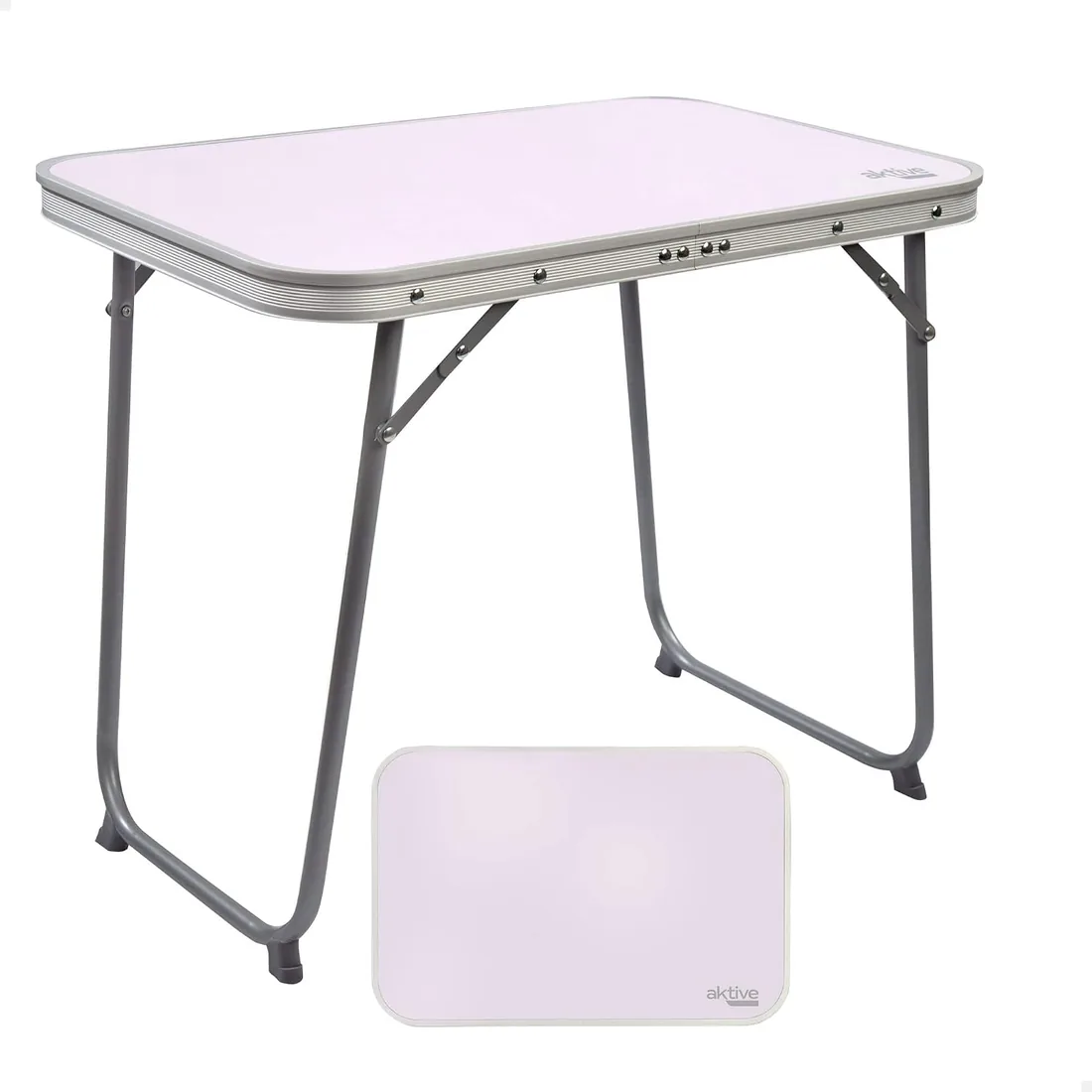 AKTIVE Mesa camping plegable, Mesa ligera, patas plegables, medidas 60x40x50 cm, madera MDF, estructura de acero, color malva, asa de transporte (52870) foto 2