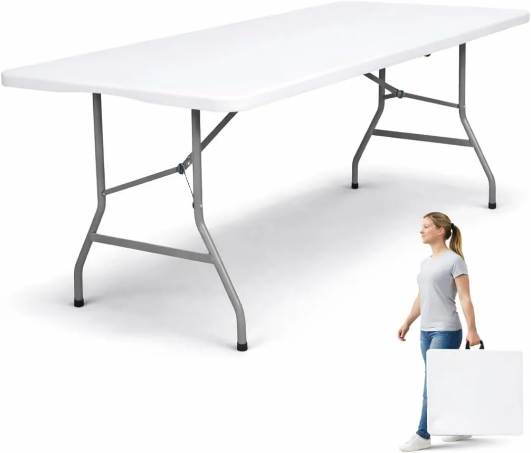 edihome, Mesa Plegable 180x68x74 cm para Comedor, Camping, Jardín y Catering – Mesa Portátil Resistente para Interior y Exterior, Fácil de Transportar (Blanco) foto 3