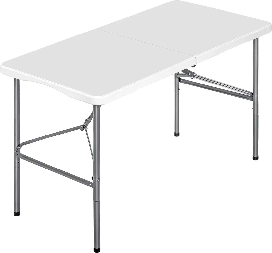 Mesa plegable camping portátil, jardín, catering. Auxiliar y Rectangular 122x61cm. Hasta 120kg de carga. Para exterior e interior. Ideal para 4 personas. Eventos, oficina, estudio, reuniones. Blanca foto 3
