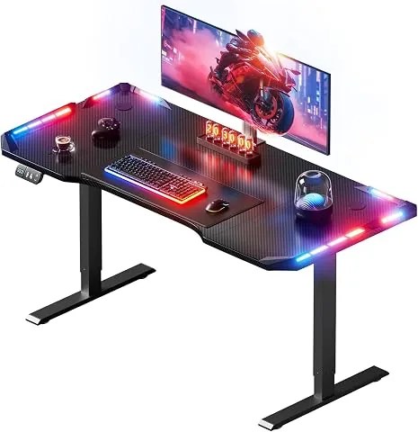 SOLAVERO LED Escritorio Elevable Electrico, 120 x 60 cm Escritorio Gaming | Mesa Gaming Elevable con foto 3