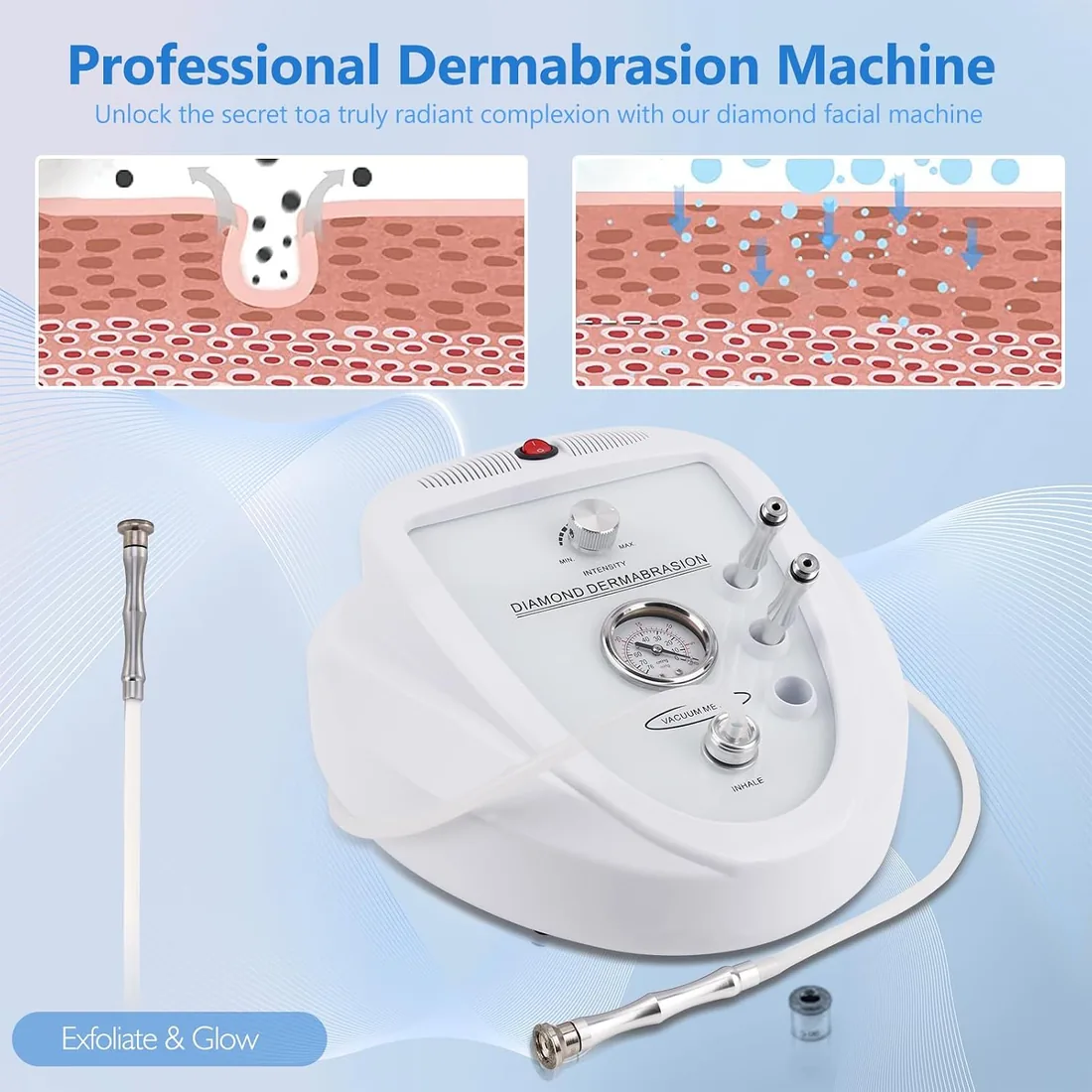 45W Dispositivo profesional de dermoabrasión, 65-68cmHg dispositivo de mic-ro-dermoabrasión, dermapen facial de diamante, dermaplaning facial, equipo de cuidado de la piel facial para uso doméstico foto 3